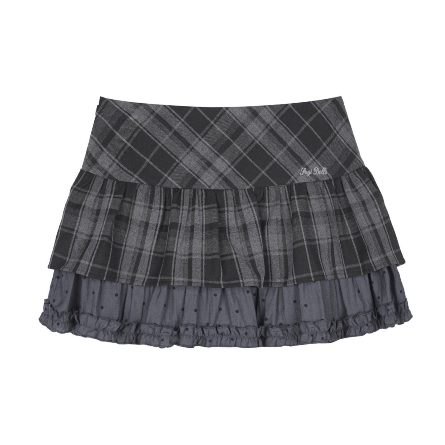 Girls Plaid Polka Dot Tiered Skirt