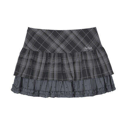 Girls Plaid Polka Dot Tiered Skirt