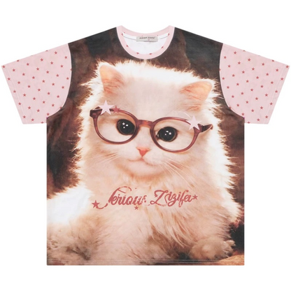 Süßes, lässiges T-Shirt mit Katzenmotiv