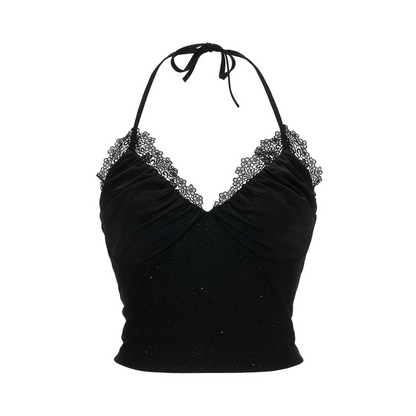 Black Floral Halter Tie Camisole Top Set-Up