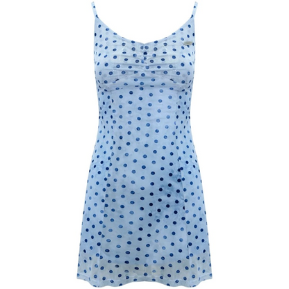 Eisblaues Polka-Dot-Kleid mit Spaghettiträgern