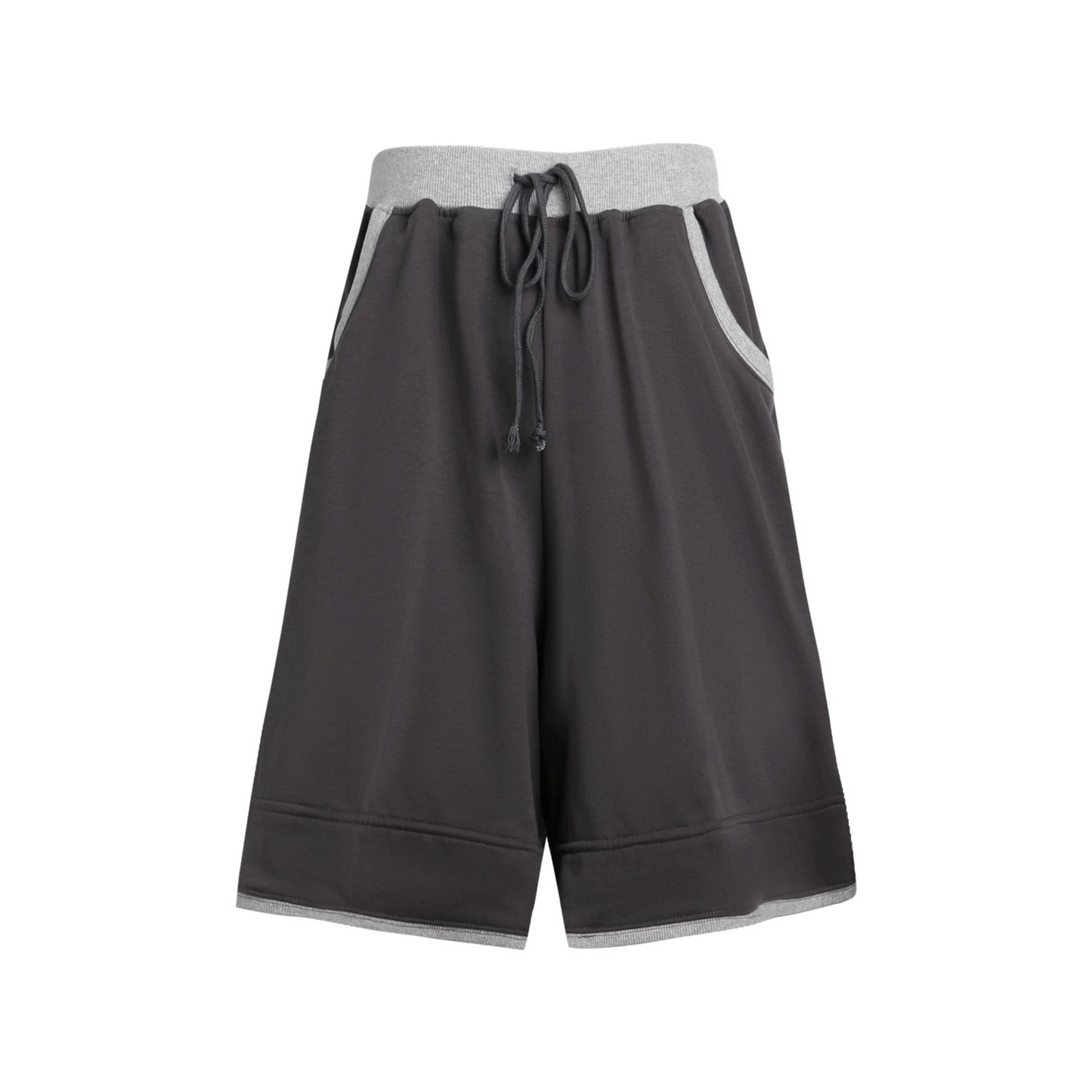 Color-Block Drawstring Elastic Waist Wide-Leg Mid-Length Shorts