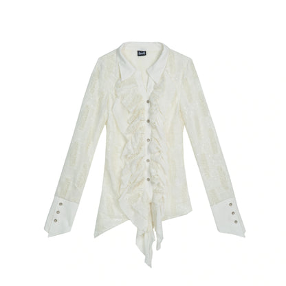 Vintage Ruffled Two-Tone Cardigan