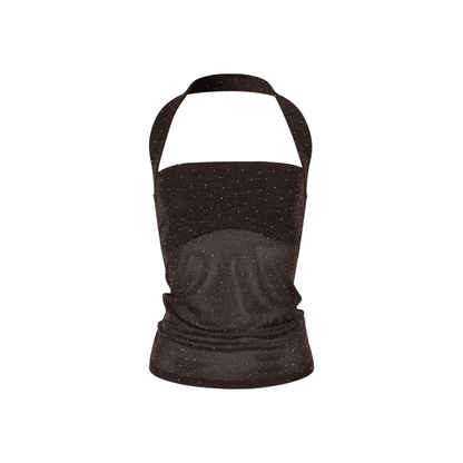 Blusa tubo brillante con cuello halter