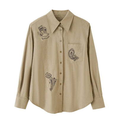 Cashew Flower Embroidered Long Sleeve Shirt