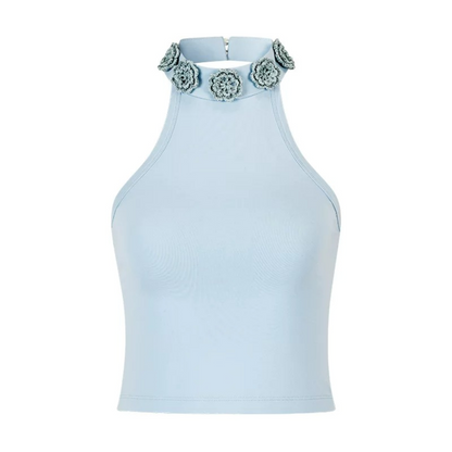 Handmade Crochet Floral Collar Sleeveless Top