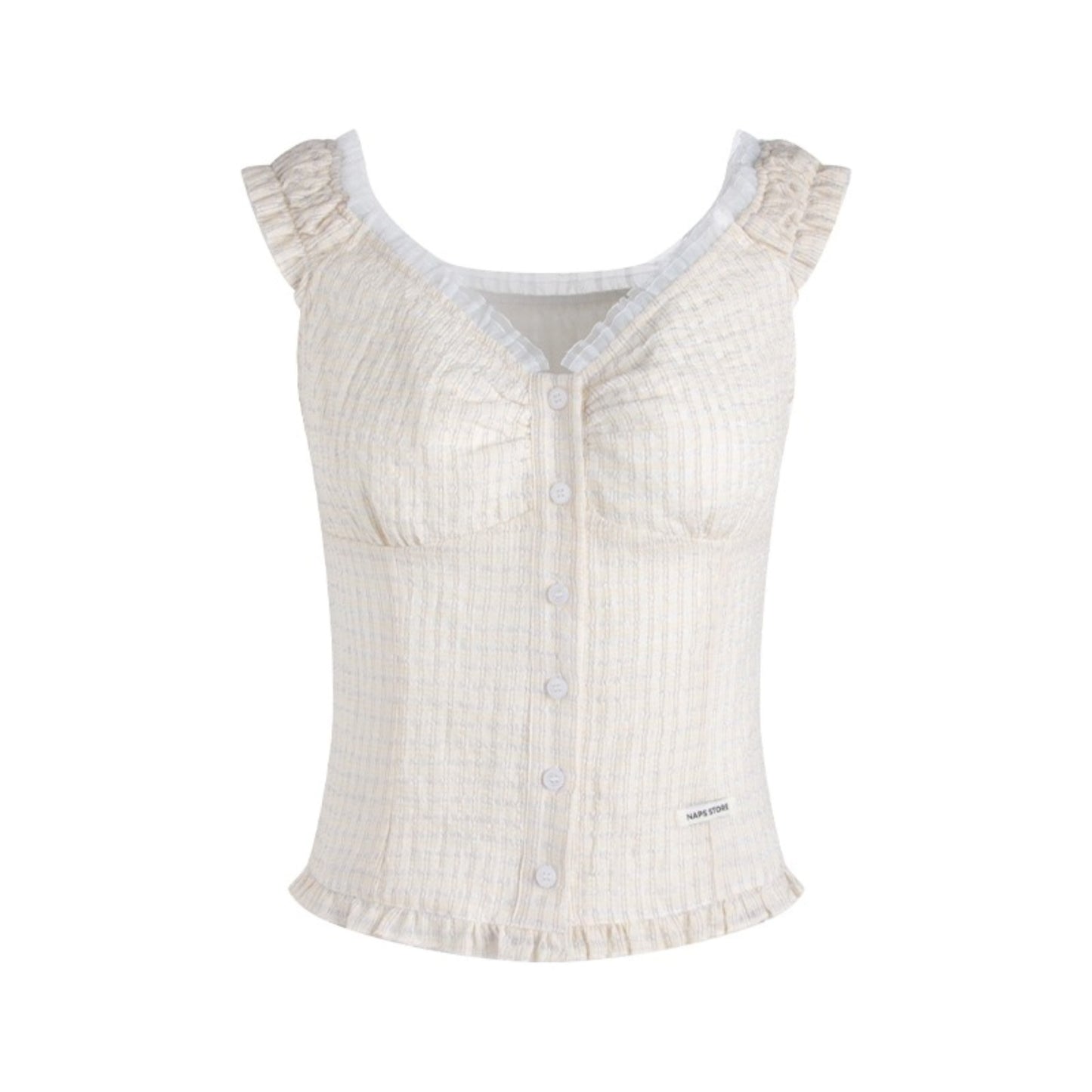 Checked Sleeveless One-Shoulder Shirt Set-Up