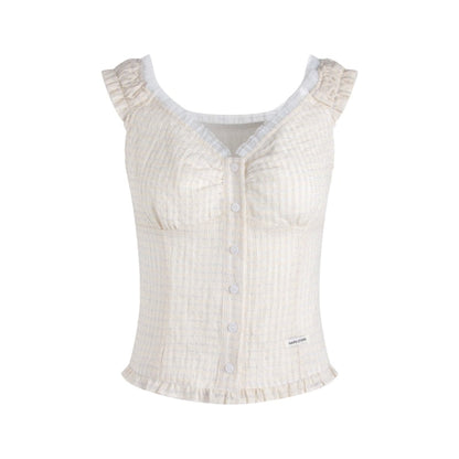 Checked Sleeveless One-Shoulder Shirt Set-Up