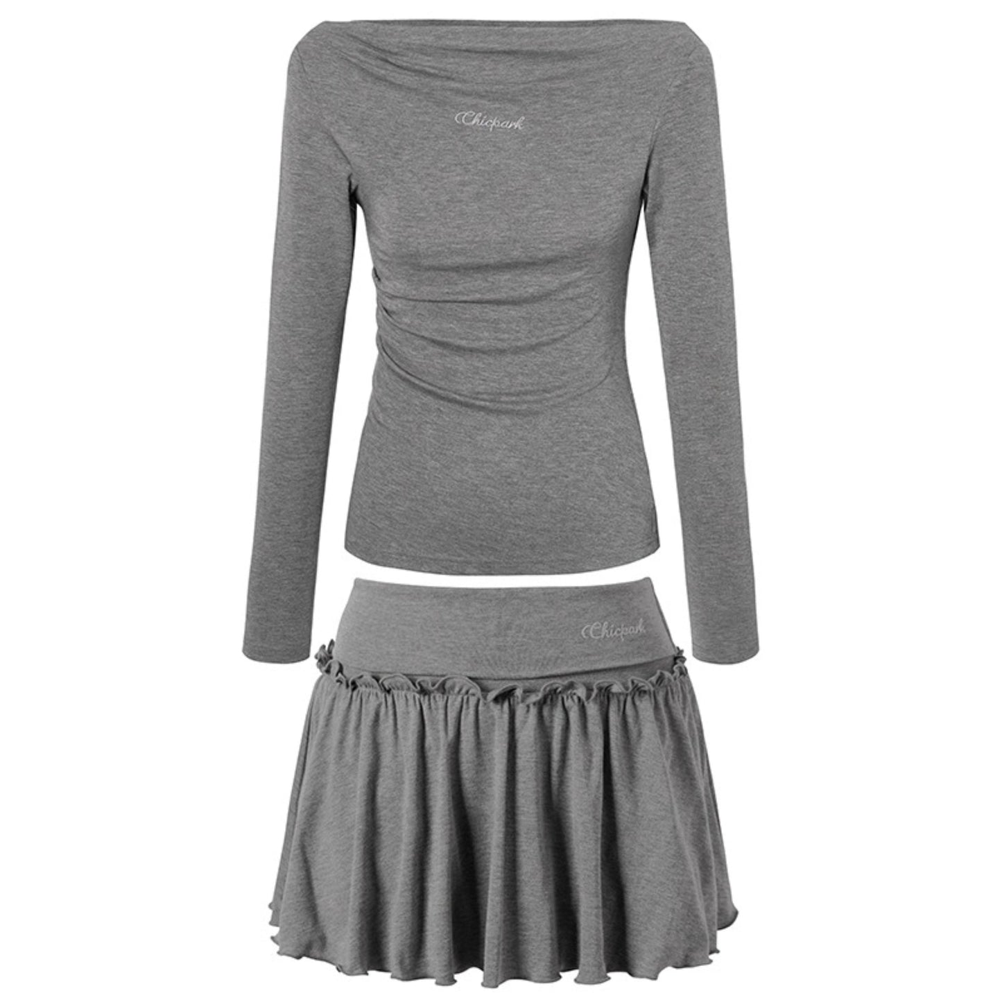 Gentle Embroidered One-Shoulder Top Skirt Set