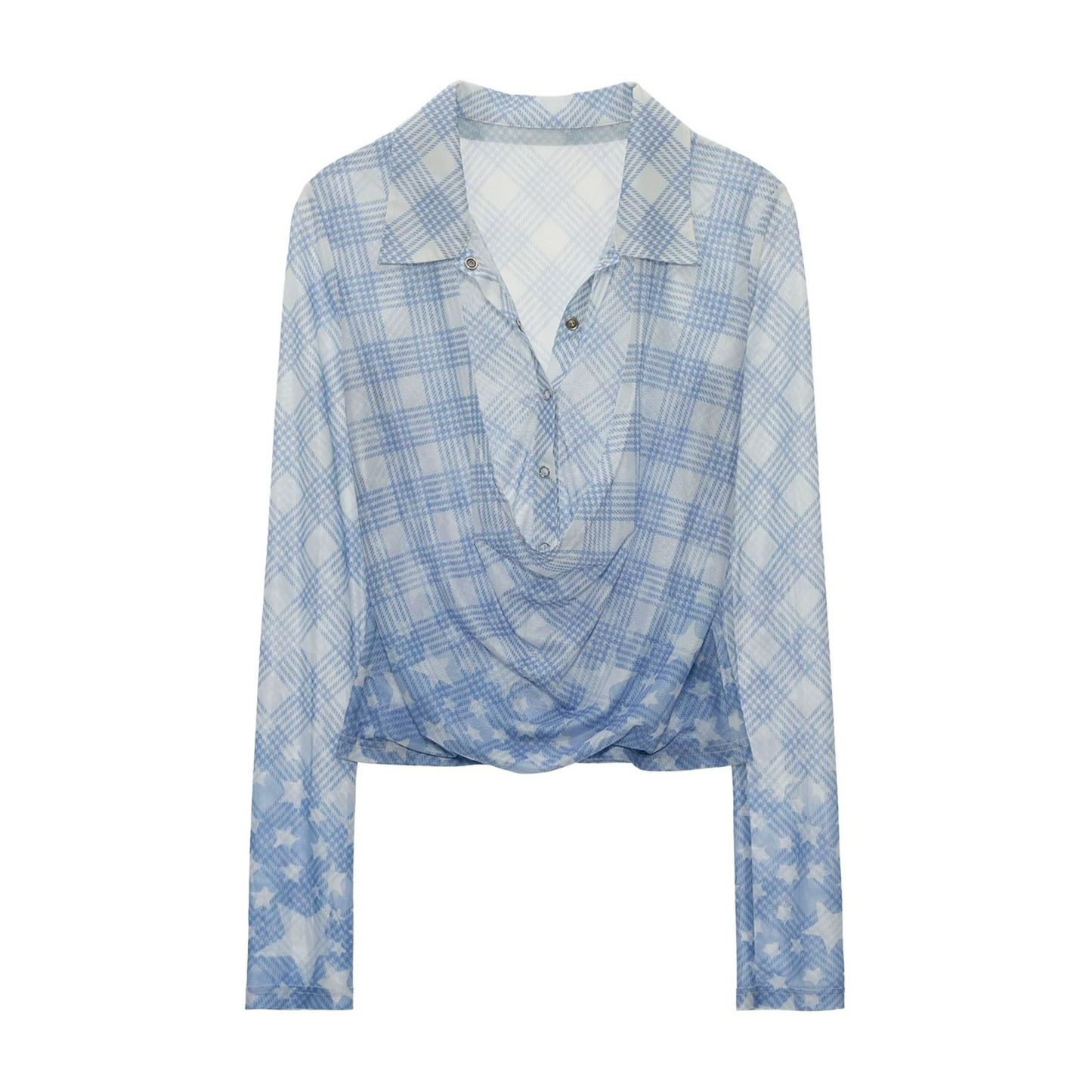 Layered-Look Plaid Long-Sleeve Blouse
