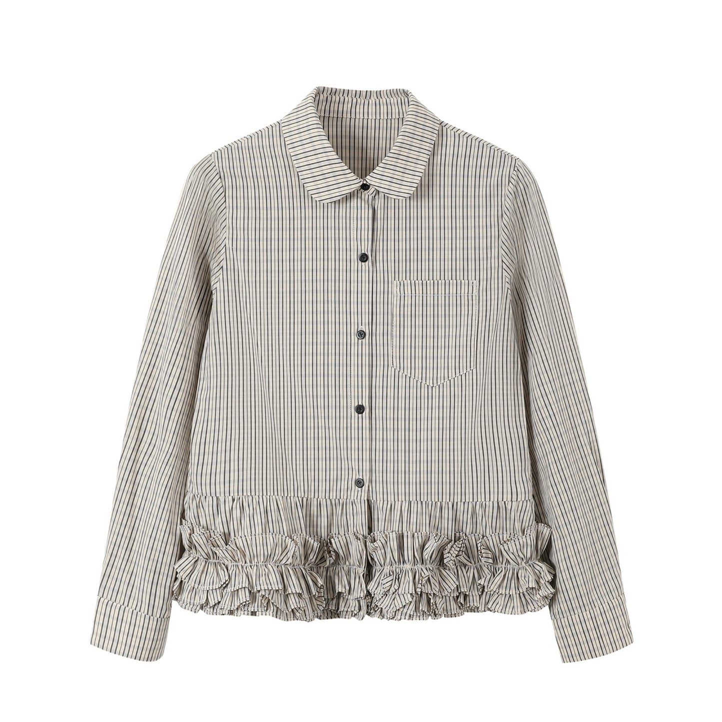 Flower Hem Shirt With Tie Set-Up