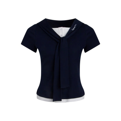 Original Detachable Navy Neck Slim Top