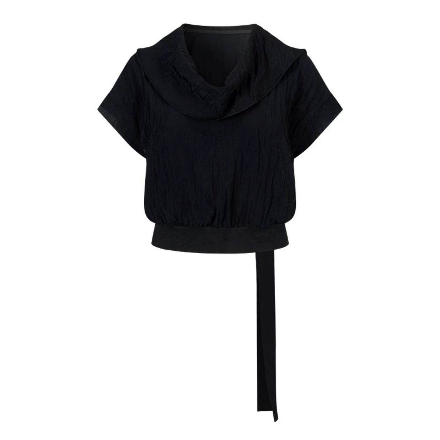 Drape Collar Short Sleeve Shirt With Tie