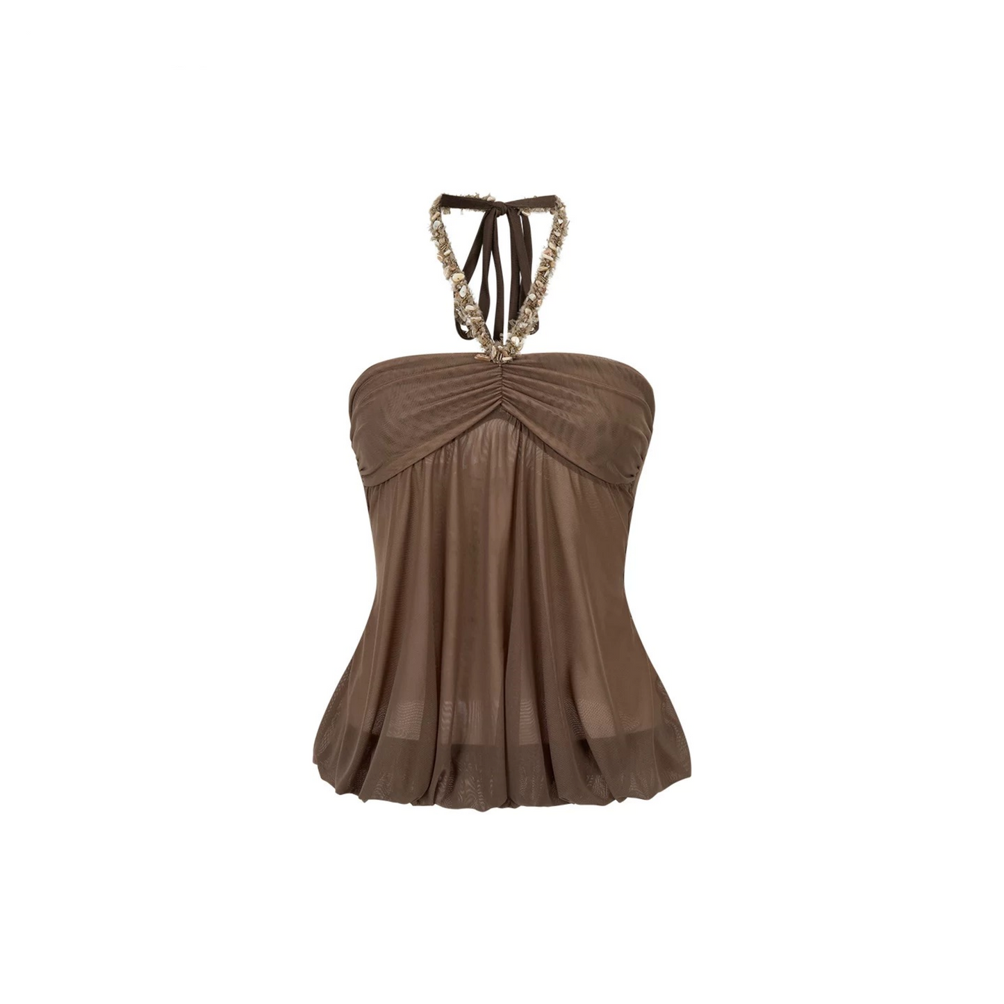 Double-Layer Mesh Halter Top