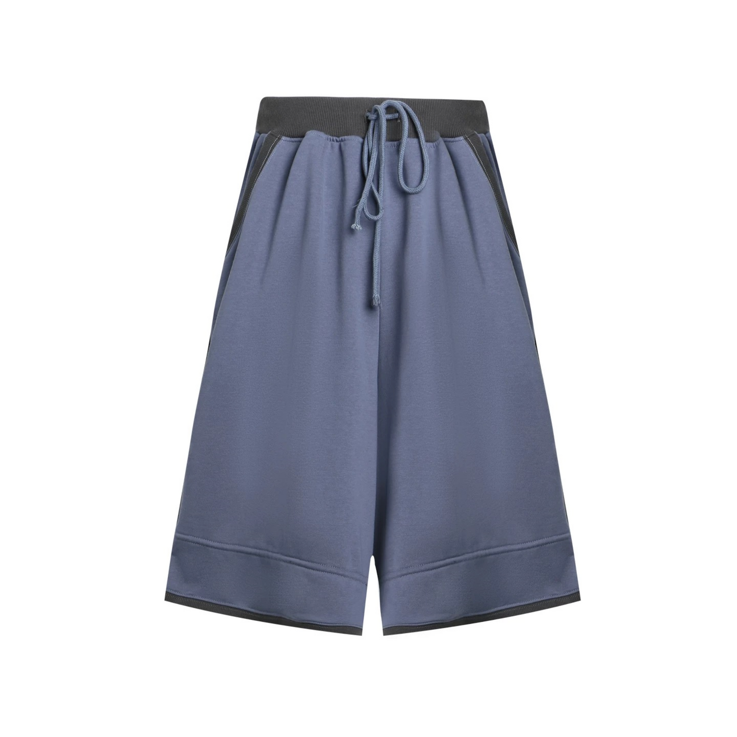Color-Block Drawstring Elastic Waist Wide-Leg Mid-Length Shorts