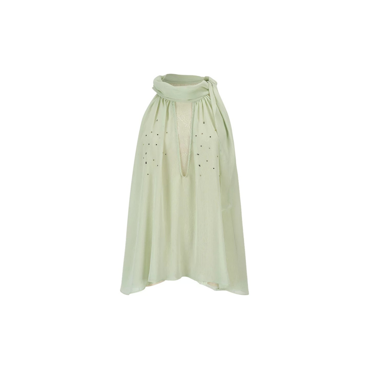 Rhinestone Chiffon Lace Blouse