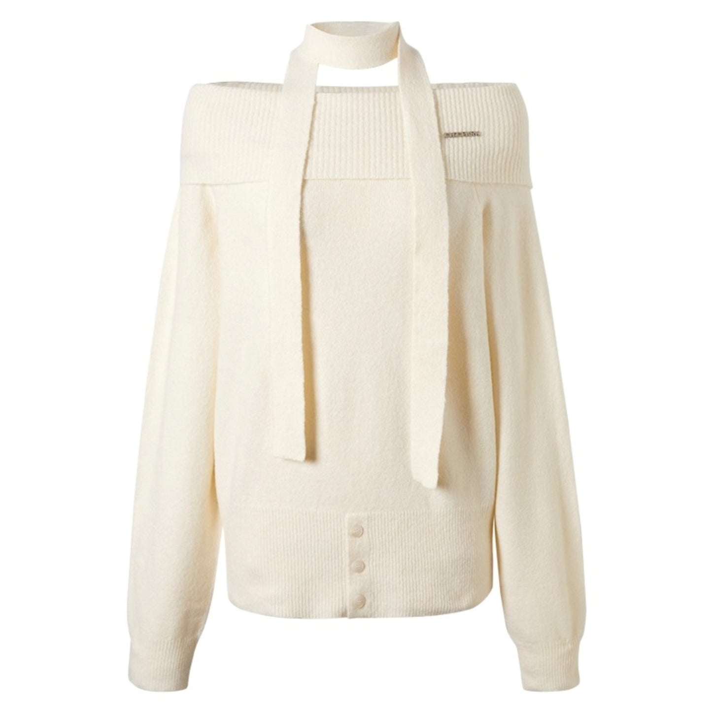 French Sweet One-Shoulder Halterneck Sweater