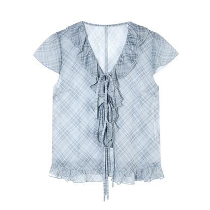 Completo a Due Pezzi Retro a Quadri in Chiffon