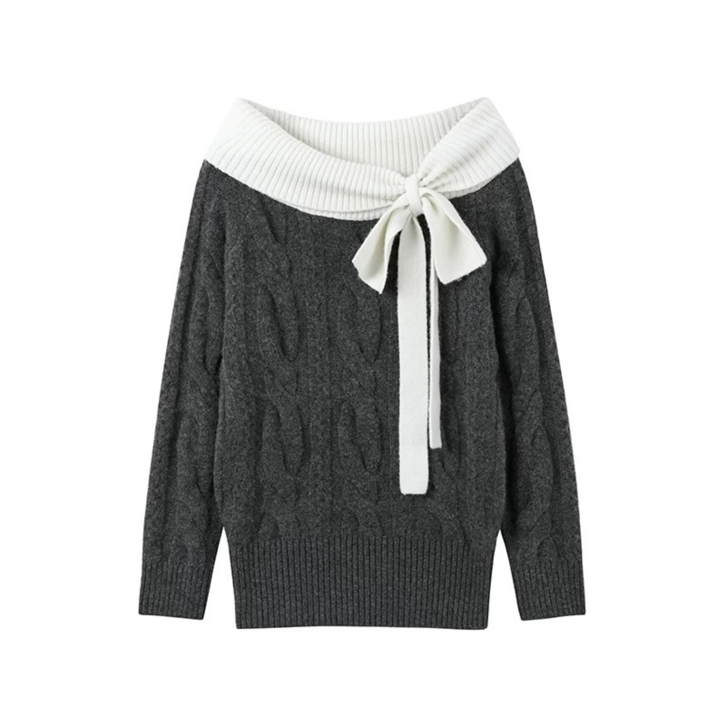 Lace-Up Off-Shoulder Knitted Sweater Set-Up