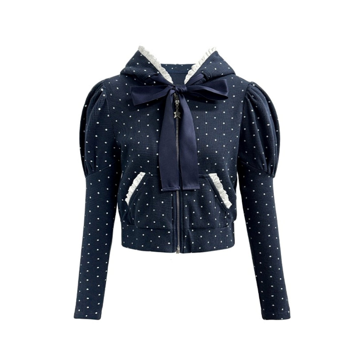 Hooded Polka Dot Tracksuit Skirt Set-Up