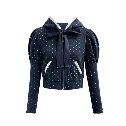 Hooded Polka Dot Tracksuit Skirt Set-Up