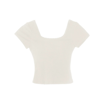 Maglia corta blu navy a coste con collo in maglia