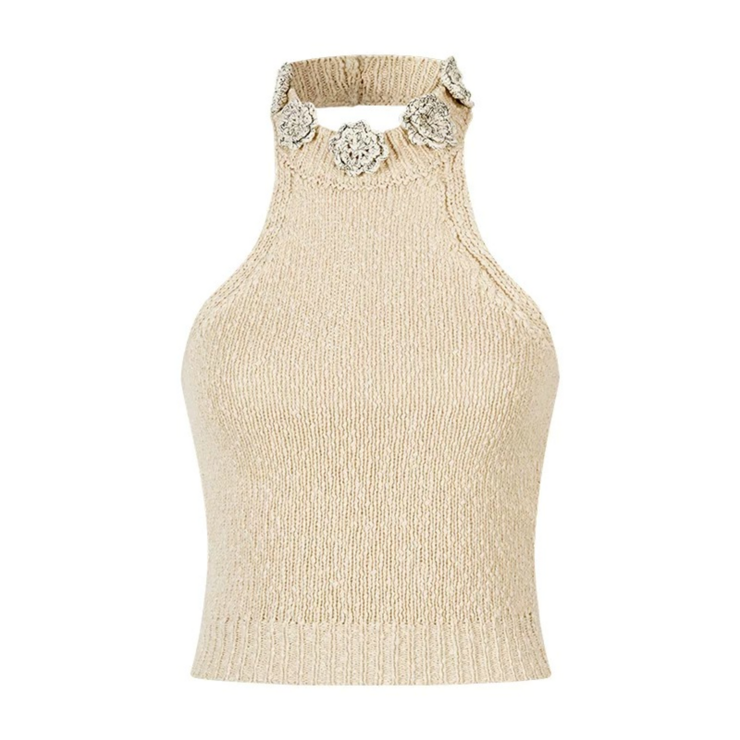 Handmade Crochet Floral Collar Sleeveless Top