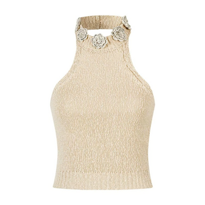 Handmade Crochet Floral Collar Sleeveless Top