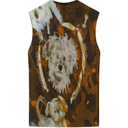 Dog Cat Print Sleeveless Knit Top