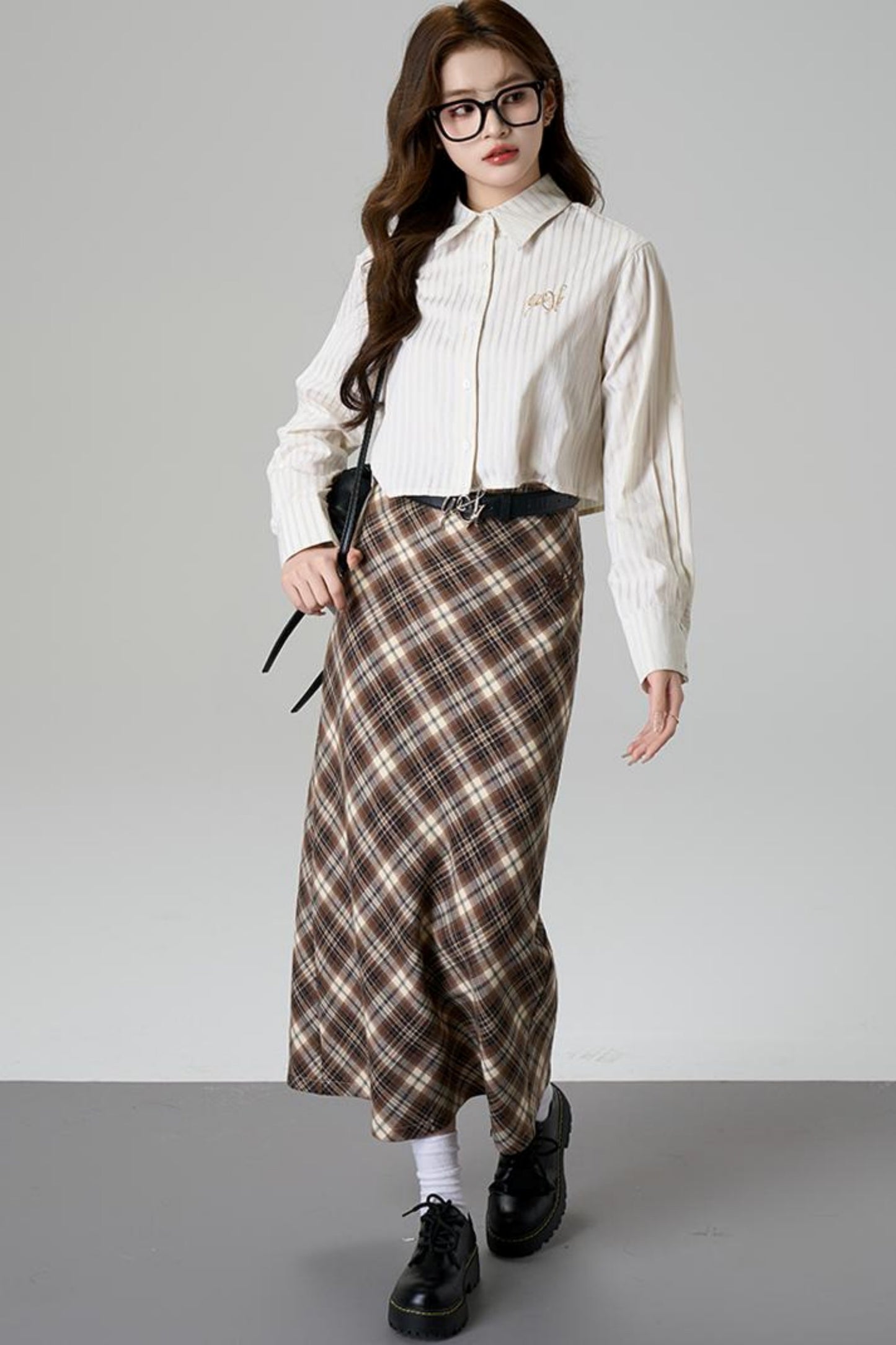 Brown Plaid A-Line Skirt