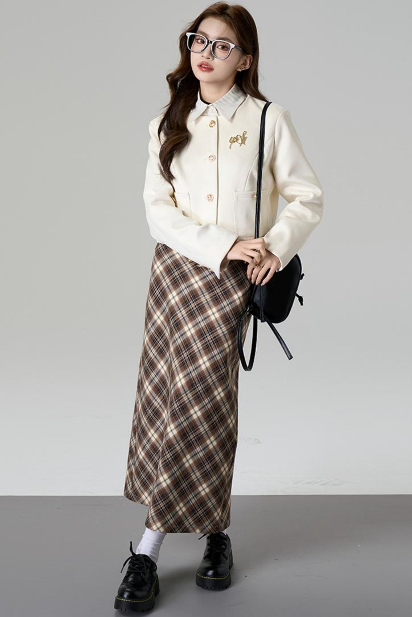 Brown Plaid A-Line Skirt