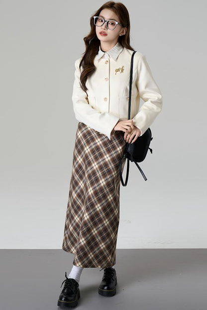 Brown Plaid A-Line Skirt