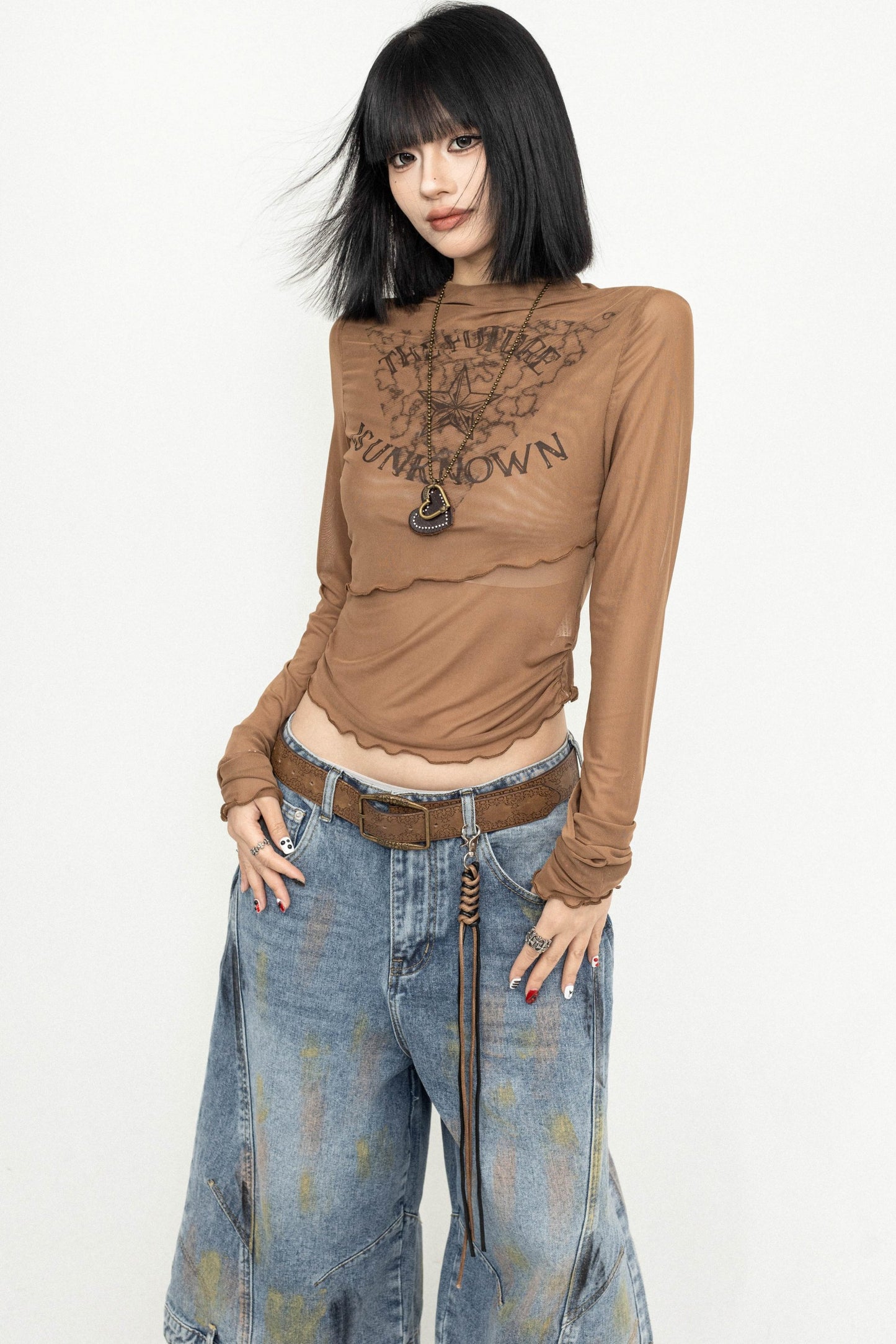 Retro Chic Brown Tulle Top