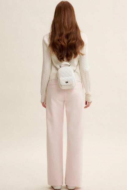 High-Waisted Macaron Cotton Blend Pants