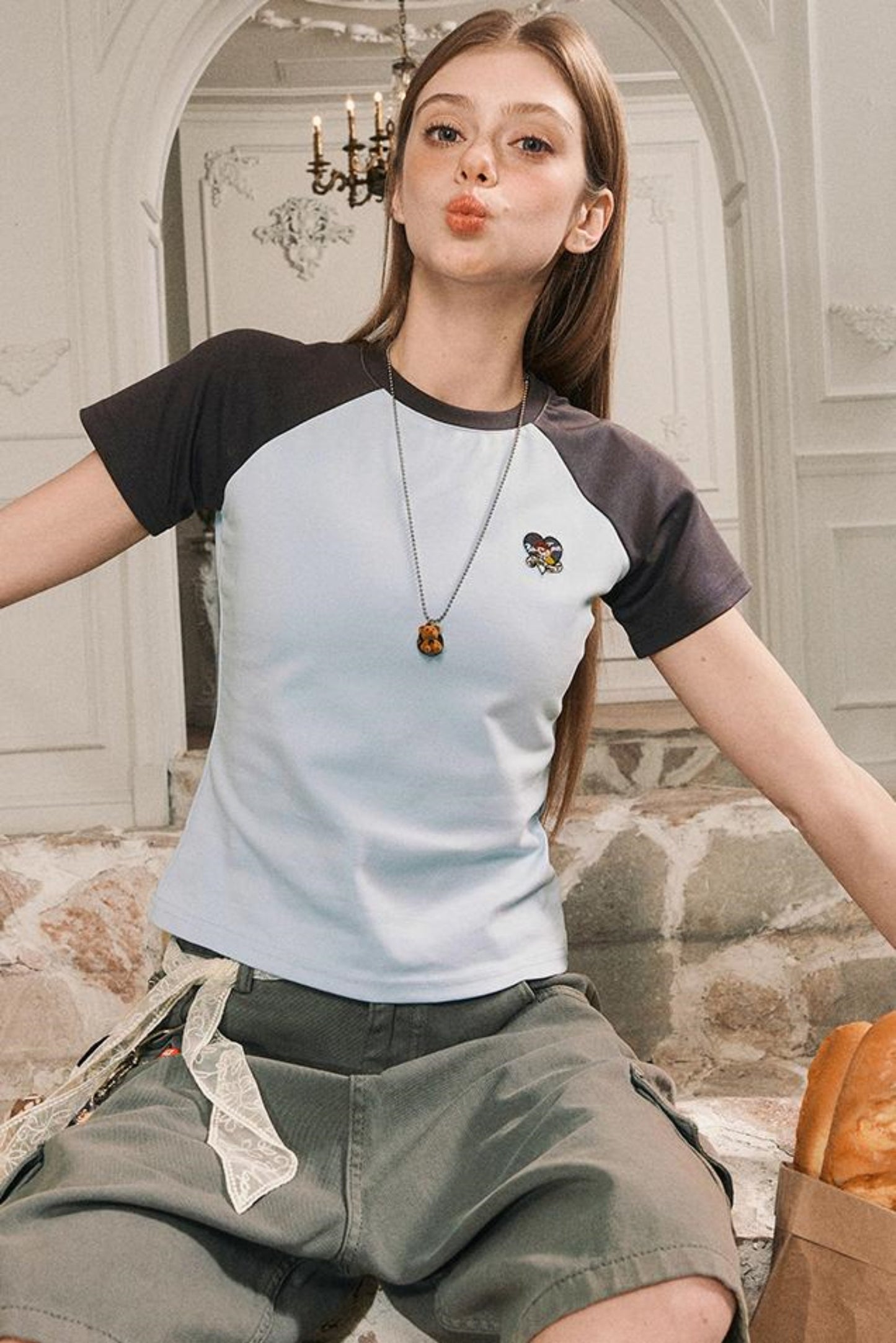 Color Block Shoulder Loose Fit T-Shirt