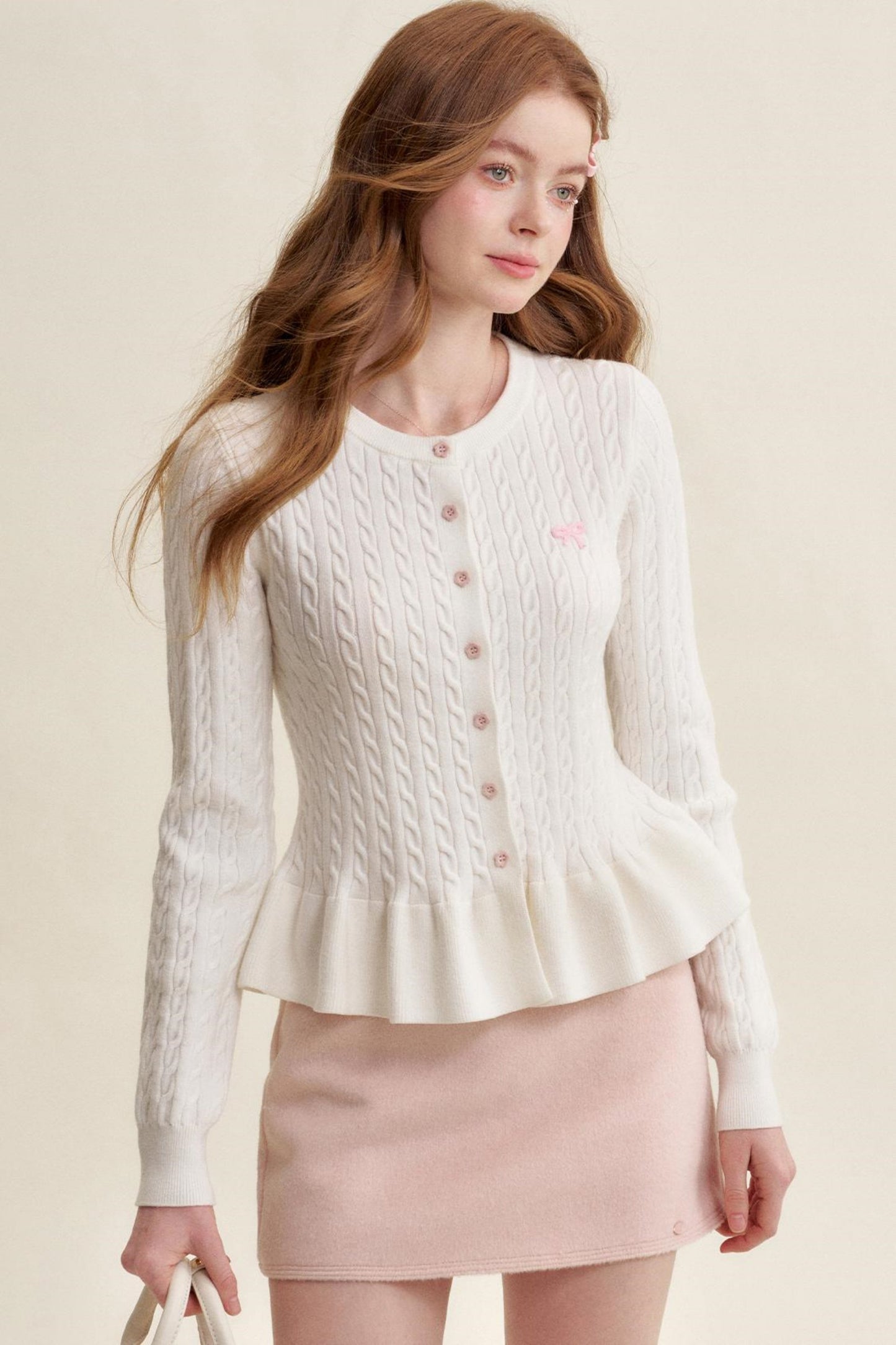 Lace Trim Bow Knit Cardigan