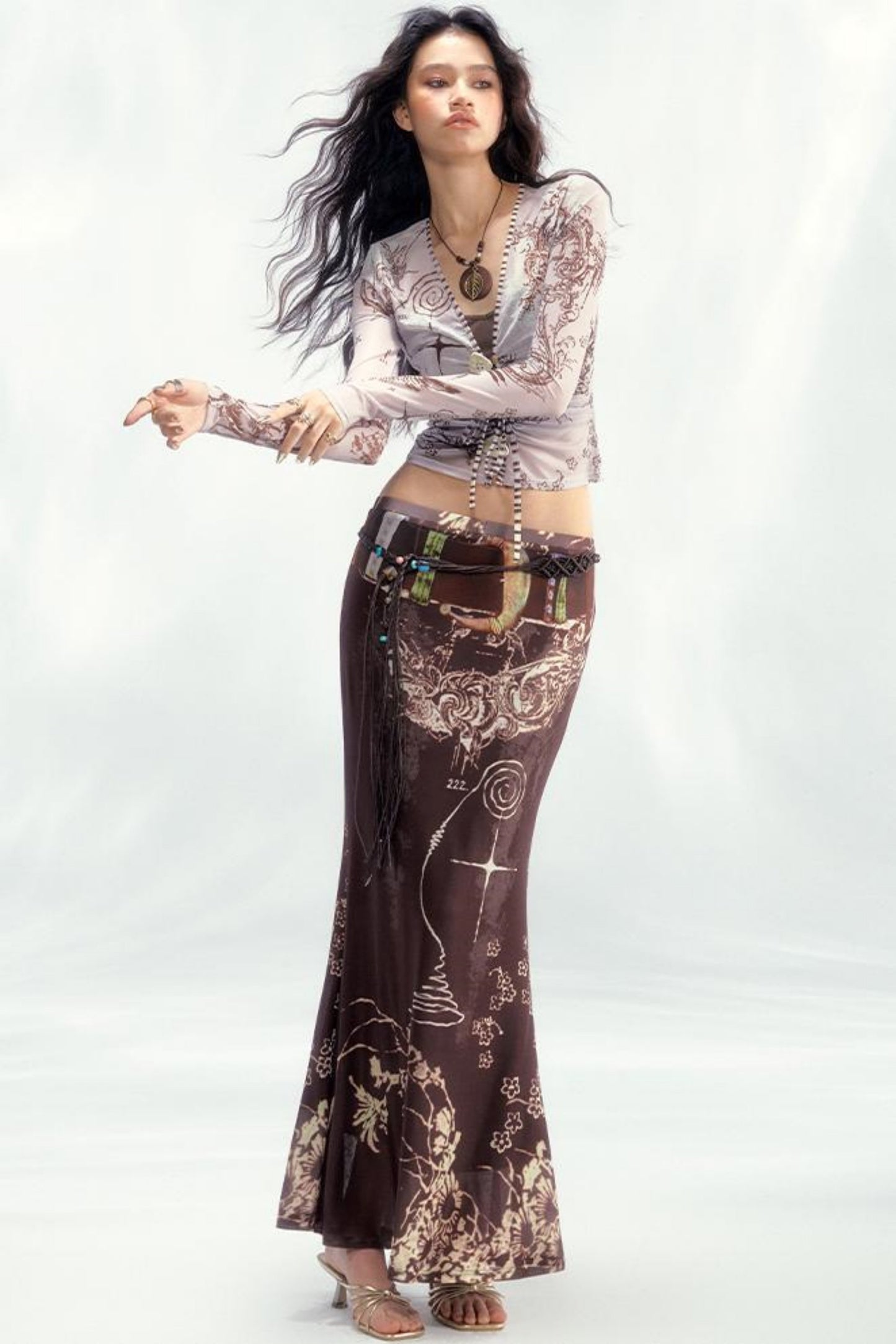 Star Mesh Cardigan With Long Skirt Set-Up
