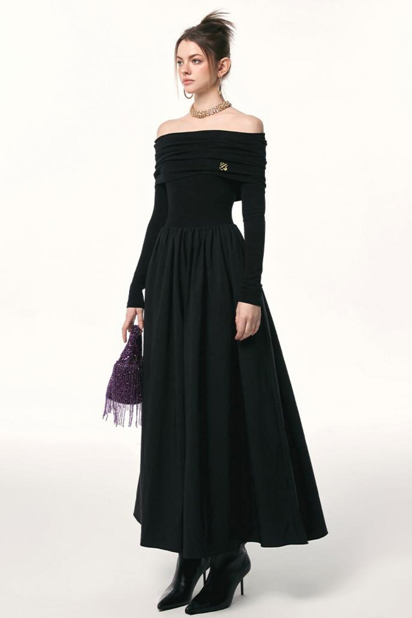 Black Embroidered Gown Dress