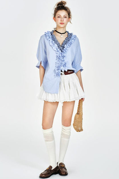 Blue Plaid V-Neck Shirt