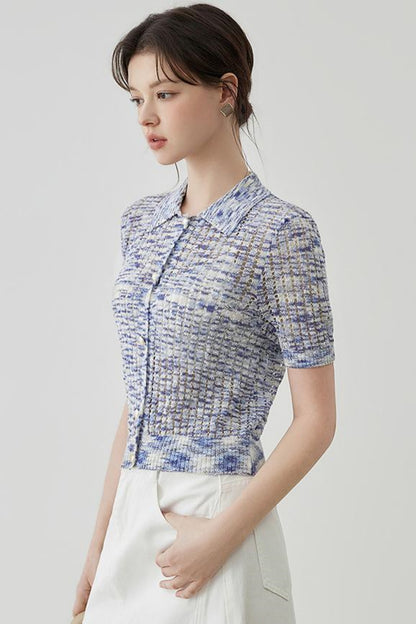 Elegant Polo Collar Short Sleeve Knit