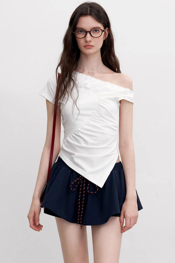 Diagonal Shoulder Waist T-Shirt