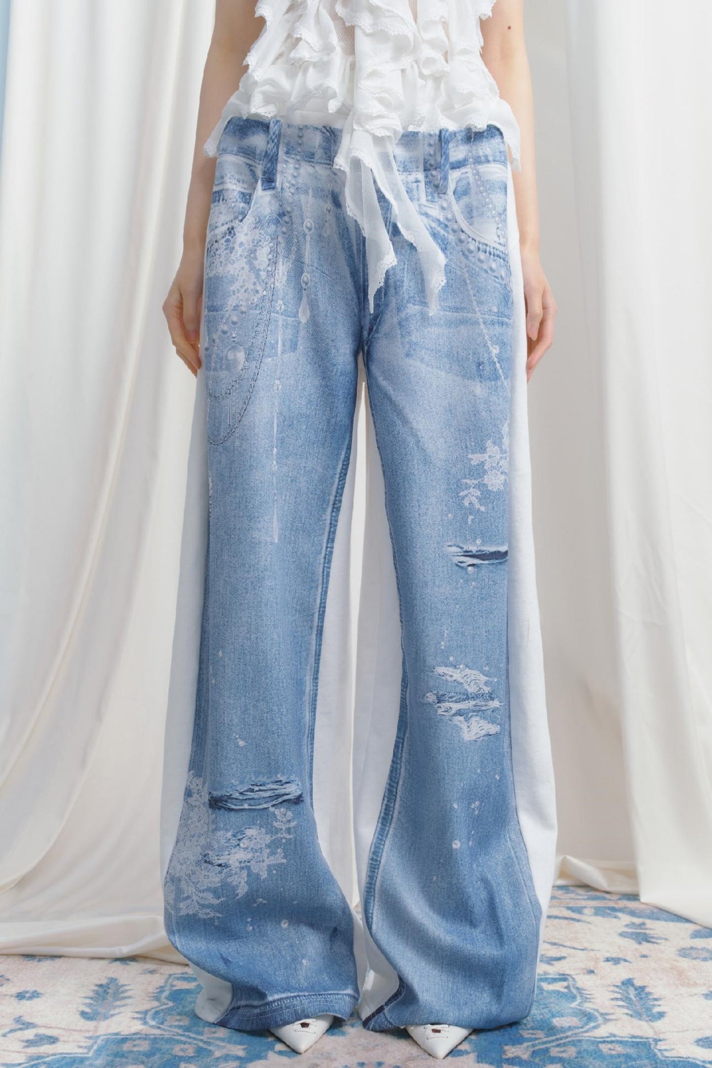 Blue Island White Denim Patch Sweatpants