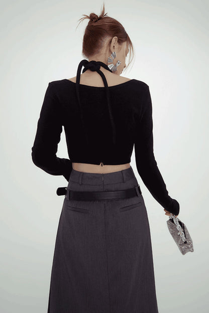 Chic Cutout Gray Maxi Skirt