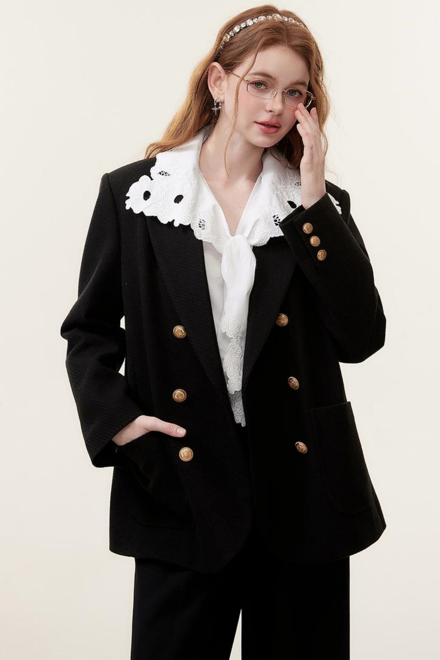 Hollow Embroidered White Blouse Top