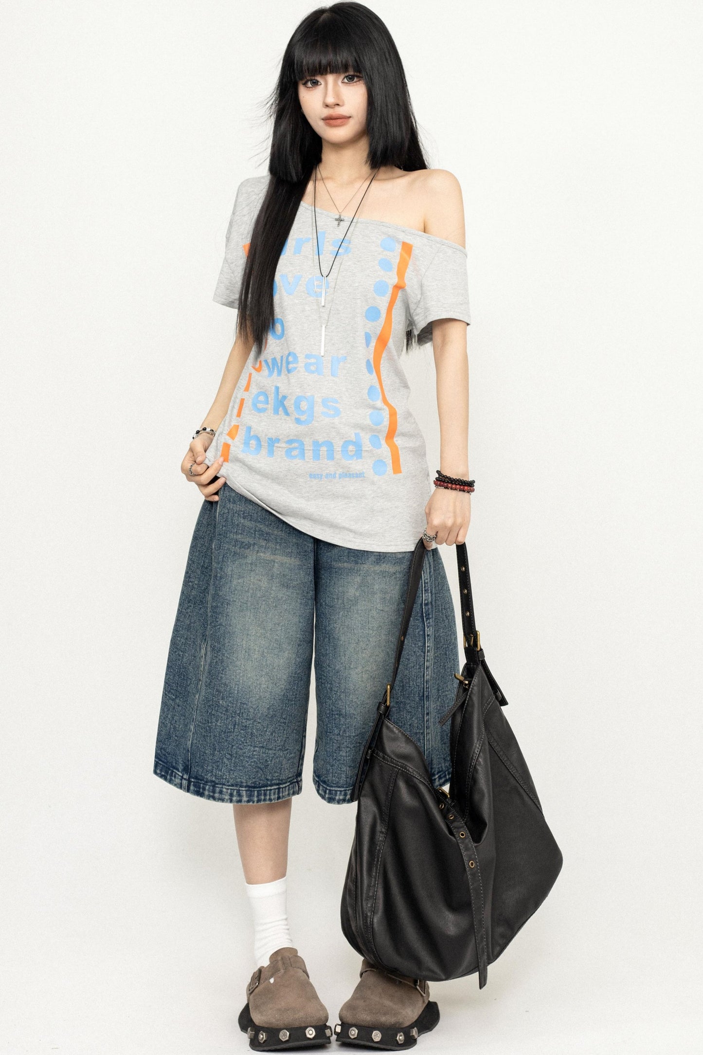 Y2K Style One-Shoulder Tee