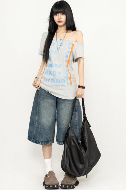 Y2K Style One-Shoulder Tee