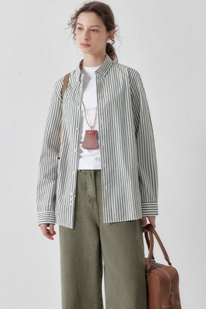 Green Striped Cotton Shirt