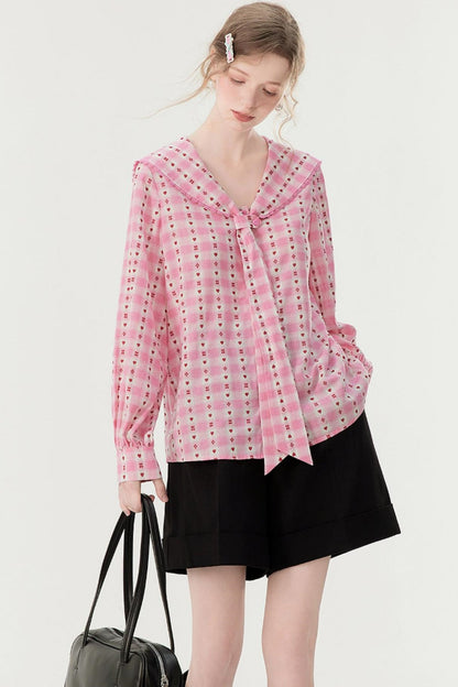Pink Plaid Embroidered Shirt