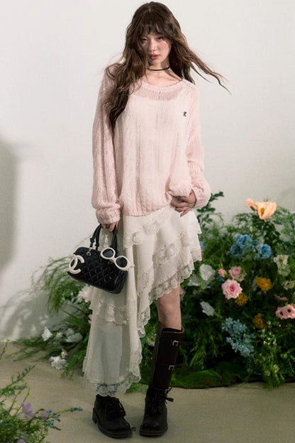 Pink Mohair Cowl Top