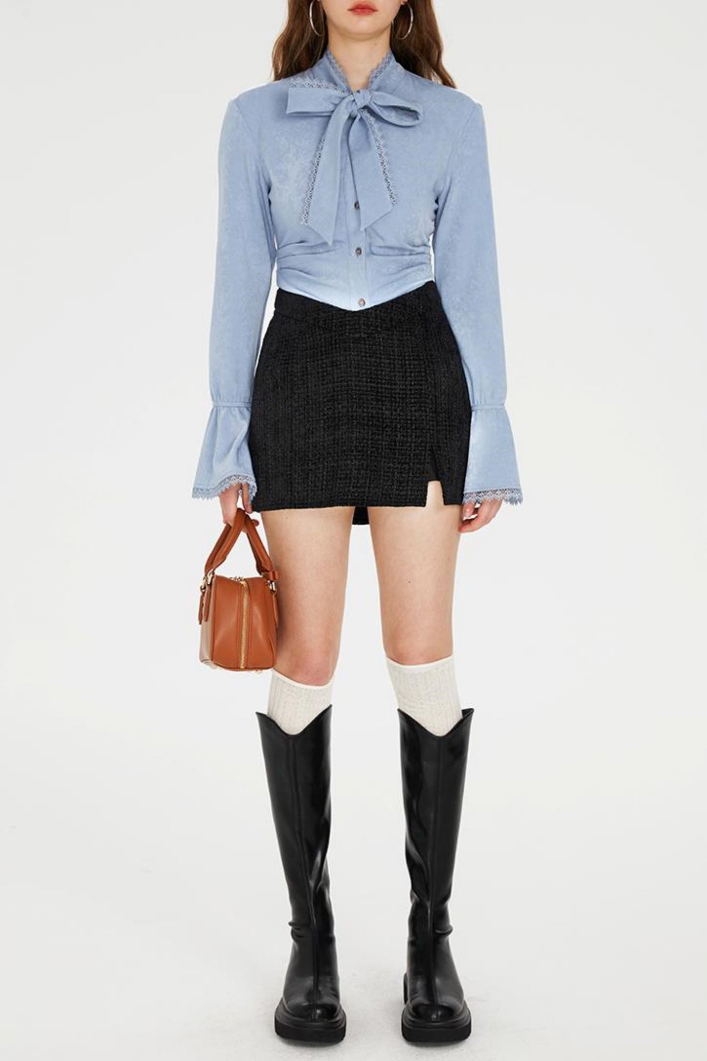 Pocket Accent Tweed Skirt Set-Up